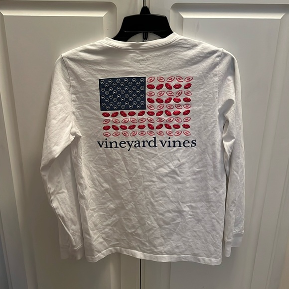 Vineyard Vines Tops - Vineyard Vines Boy's Football Flag Pocket White Long Sleeve T-Shirt M 12-14